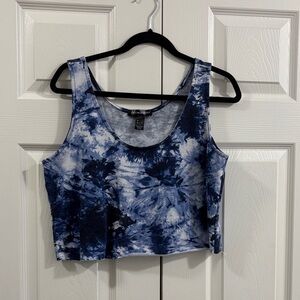 Streetwear Society Navy and White Tie-Dye Scoop Neck Crop Top